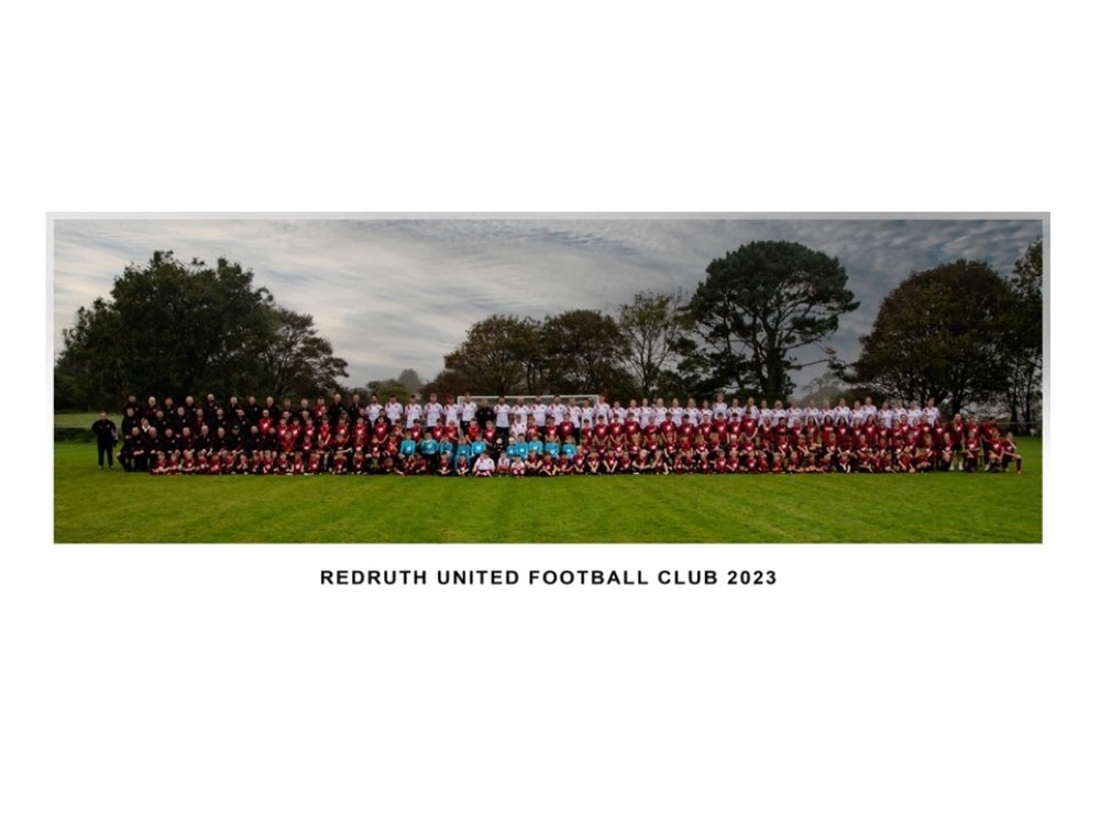 A group photograph of every member of the Redruth football teams