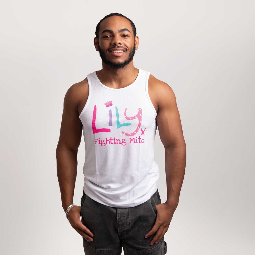 A smiling man in a white vest featuring the Lily Foundation logo and fighting mito underneath.