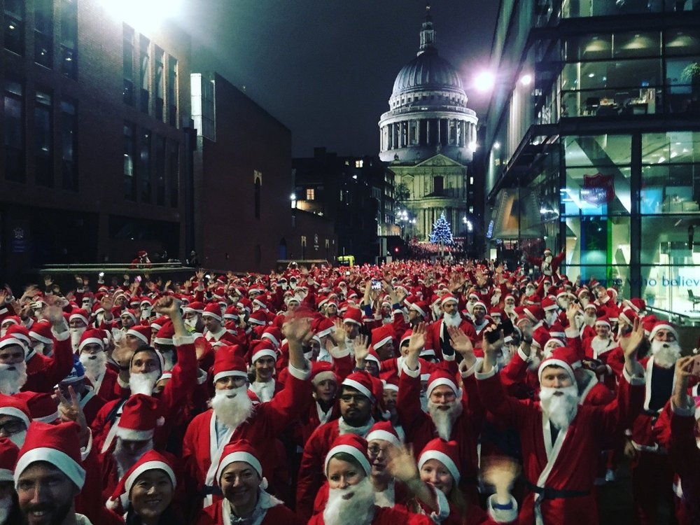 Santa in the City festive charity run in London by St Paul’s Cathedral