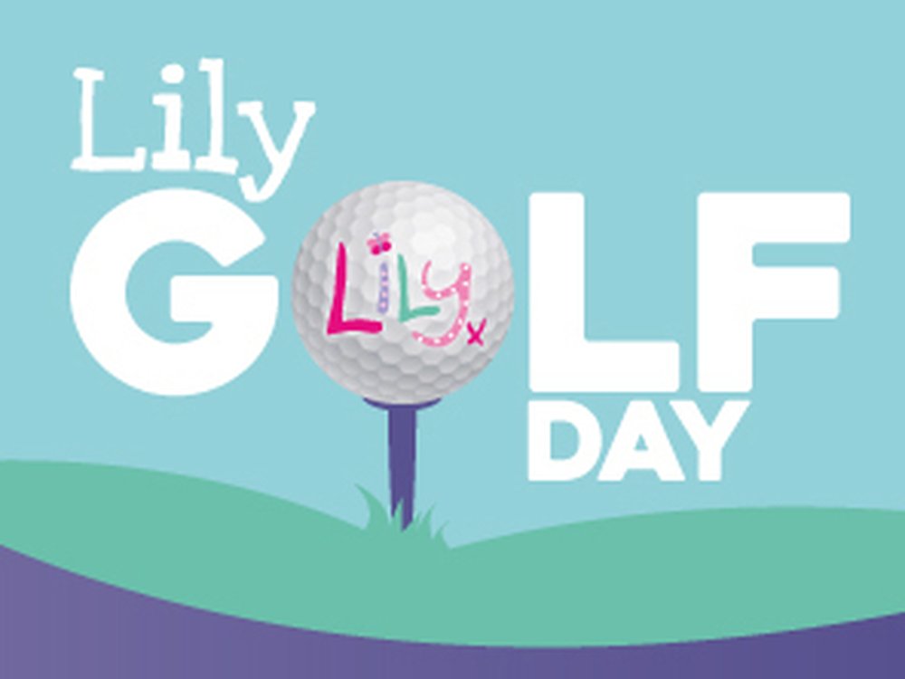 Graphic of a golf ball close up on a tee advertising the Lily Golf Day 2025