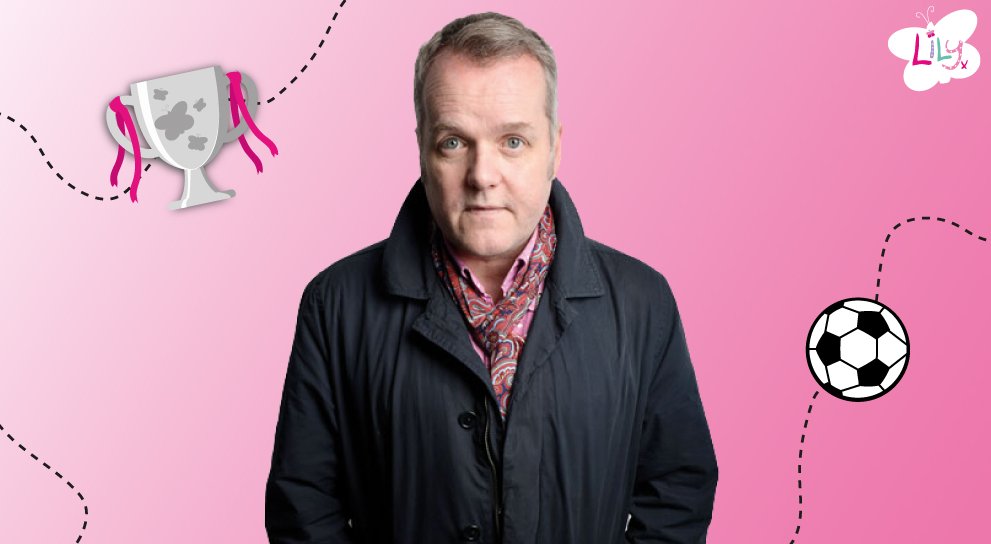 Comedian Kevin Day in a black coat against a pink background