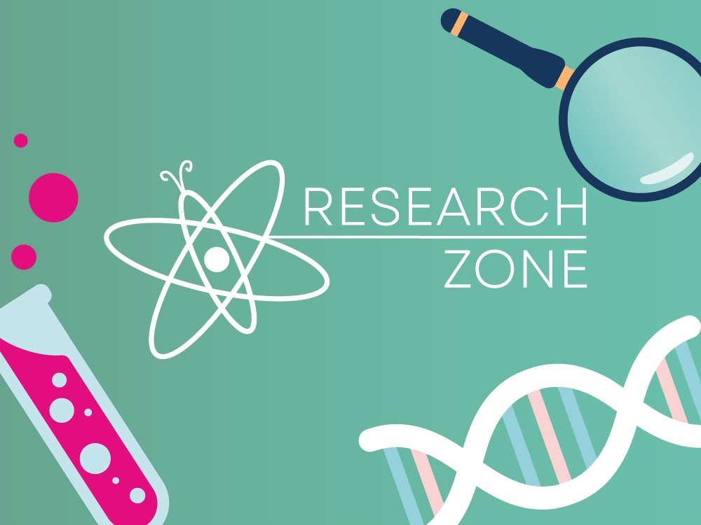 Research Zone logo on a green background with scientific illustrations