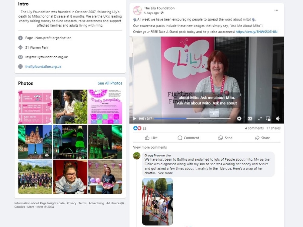 A screenshot of The Lily Foundation's Facebook feed