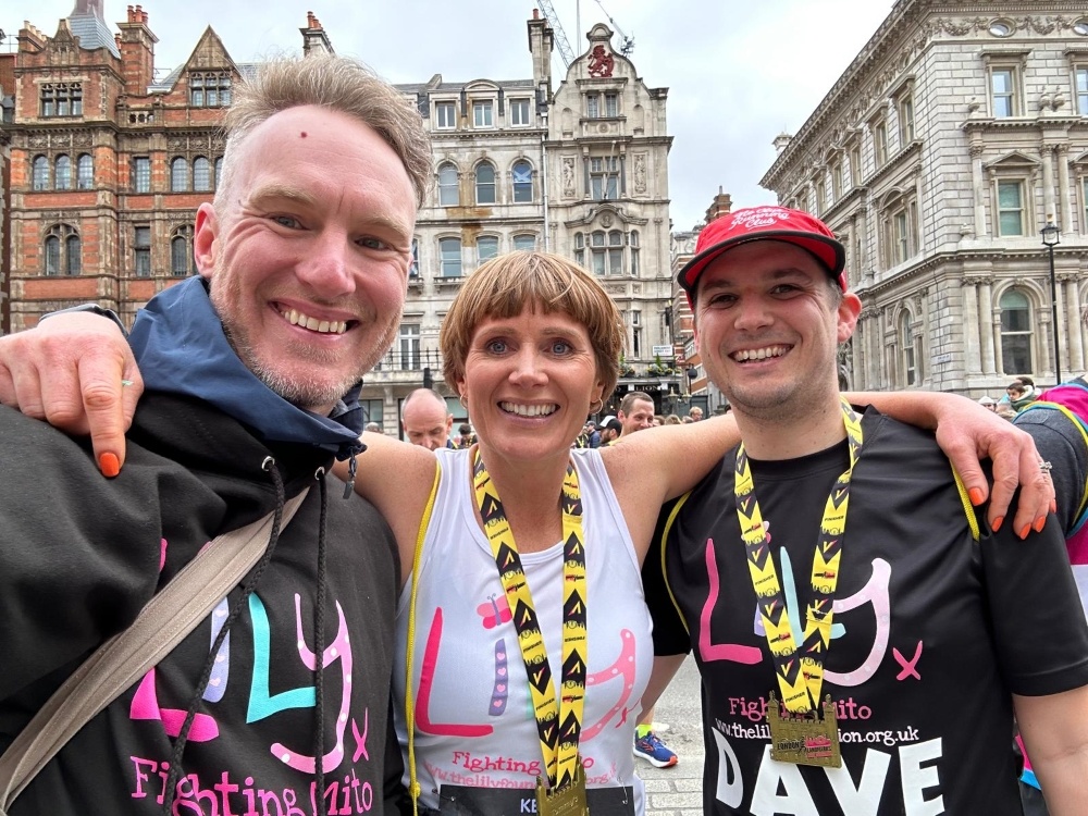 Sid and Kerry with a friend having completed London Landmarks half marathon