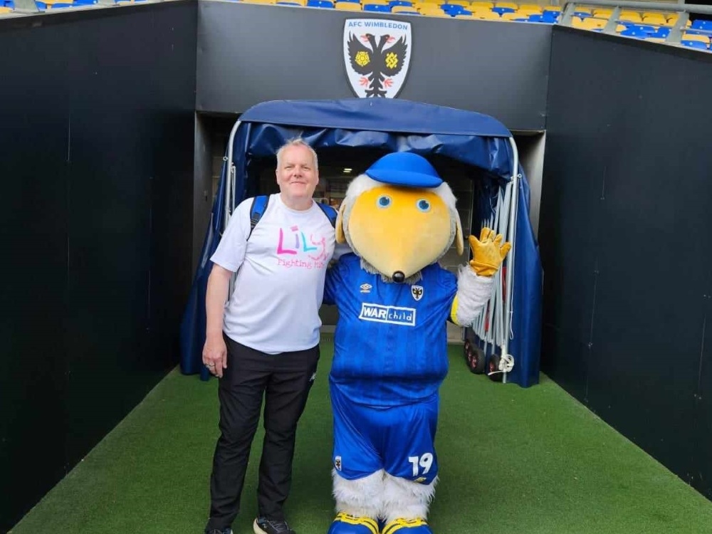 Kevin meets Haydon the Womble at AFC Wimbledon