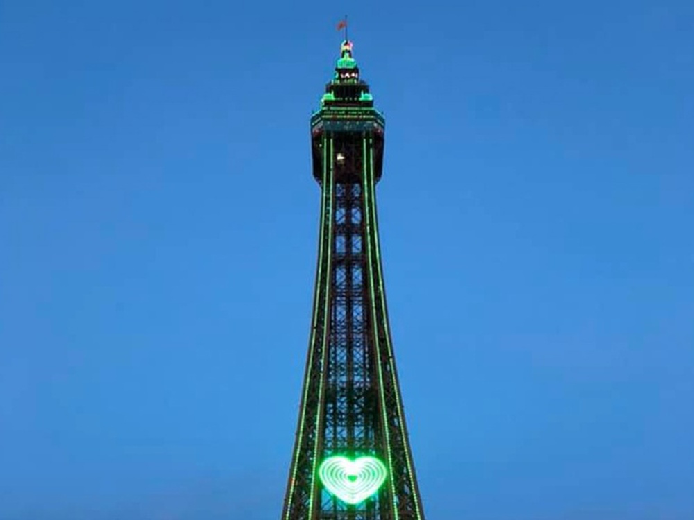 Blackpool Tower lit up green for mito awareness week