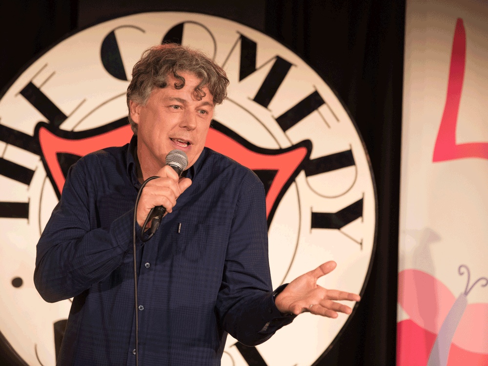 Comedian Alan Davies performing at the Comedy Store