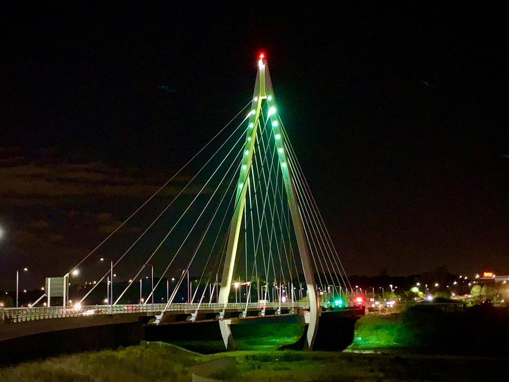 The Northern Spire bridge in Sunderland lit up green for mitochondrial disease awareness week